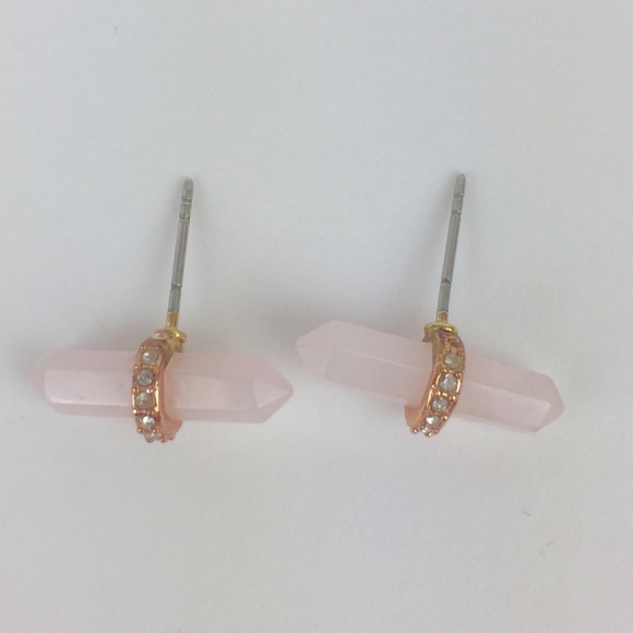 Rebecca Minkoff  Rose Quartz pave Stud Earrings - Picture 5 of 8